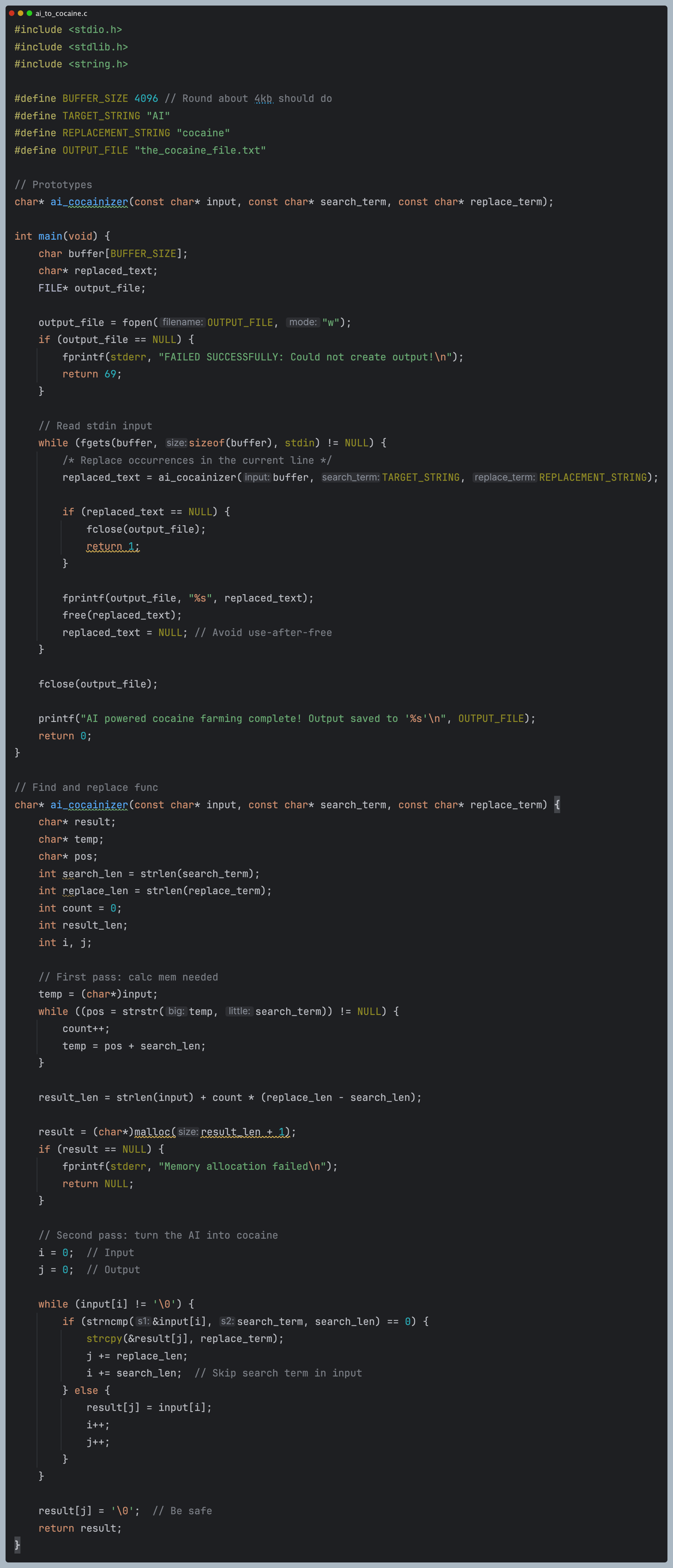 AI to cocaine source code