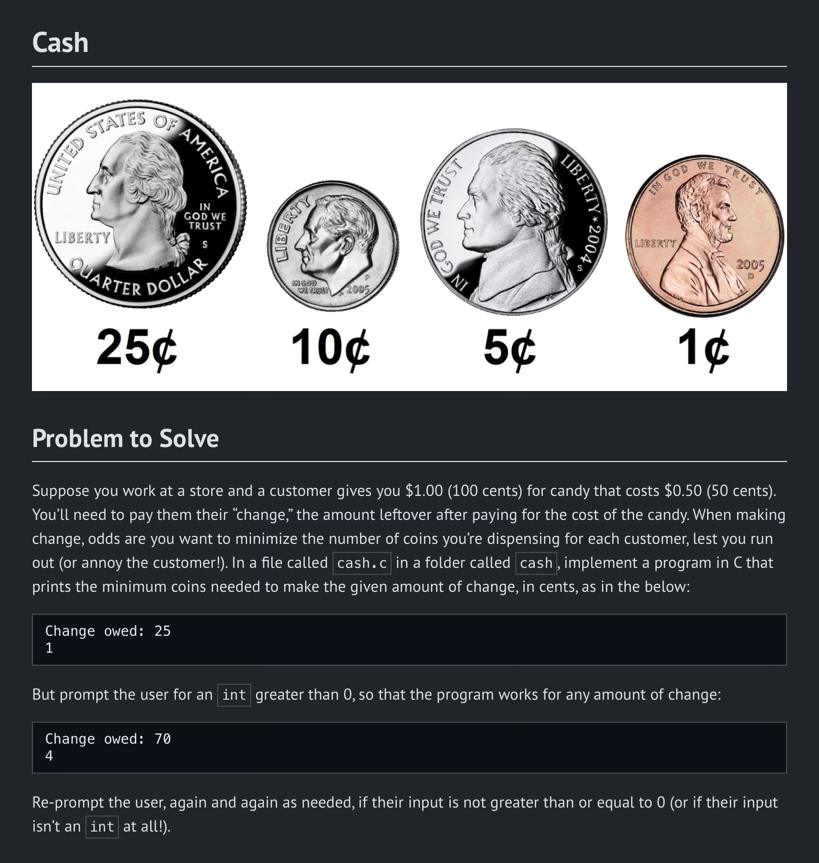 Cash change algorithm visualization