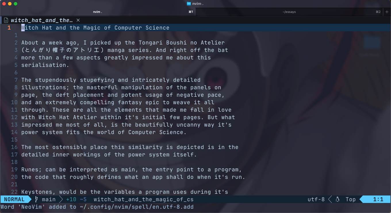 Witch Hat Atelier in NeoVim